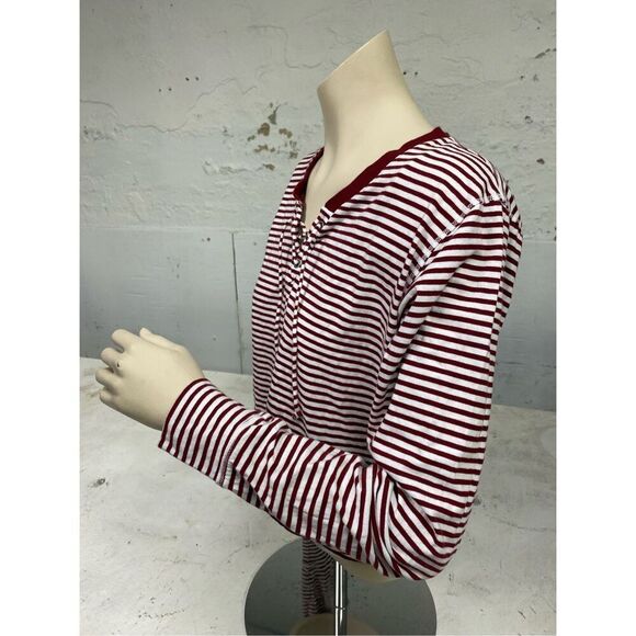 Hollister Red/White Stripe Long Sleeve Shoe Lace Collar Ladies Size Small - Picture 2 of 6
